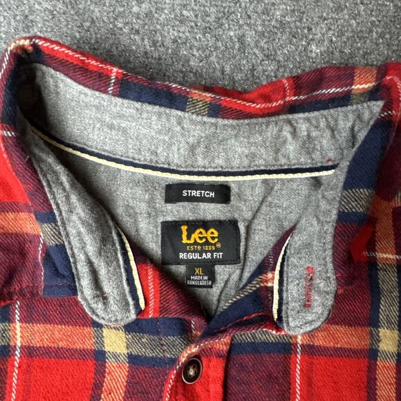 Lee Flannel Shirt Regular Fit Heavy Mens XL Red Blue Long Sleeve Button Cotton - Picture 3 of 6